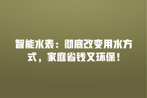 智能水表：彻底改变用水方式，家庭省钱又环保！
