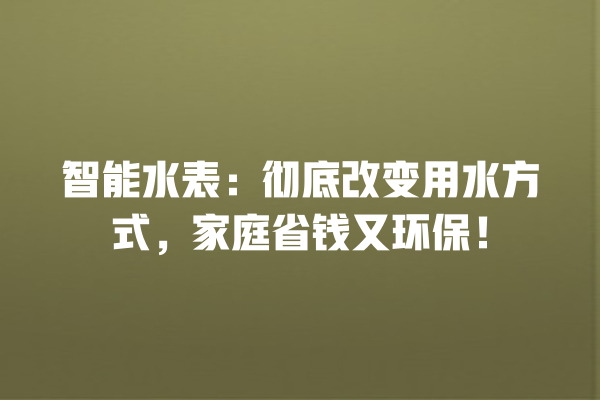 智能水表:彻底改变用水方式,家庭省钱又环保! 智能水表:彻底改变用水方式,家庭省钱又环保!