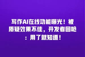 写作AI在线功能曝光！被质疑效果不佳，开发者回呛：用了就知道！