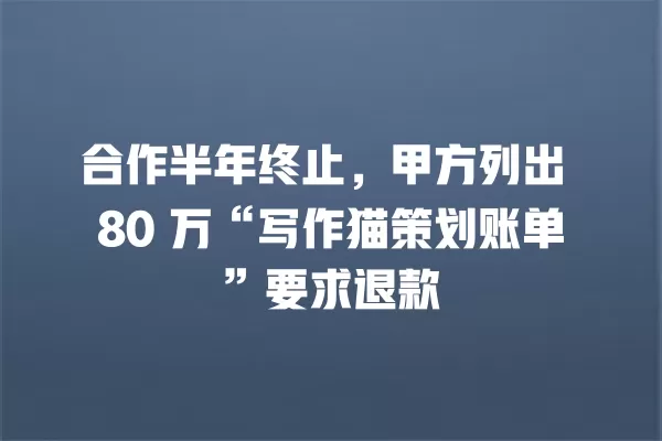 合作半年终止,甲方列出 80 万“写作猫策划账单”要求退款 一