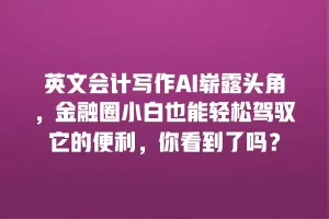 英文会计写作AI崭露头角，金融圈小白也能轻松驾驭它的便利，你看到了吗？