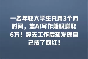 一名年轻大学生只用3个月时间，靠AI写作兼职赚取6万！辞去工作后却发现自己成了网红！