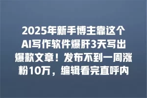 2025年新手博主靠这个AI写作软件爆肝3天写出爆款文章！发布不到一周涨粉10万，编辑看完直呼内行…